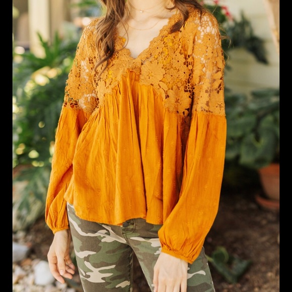 Free People Lina Lace Top in Bronze - Picture 2 of 7